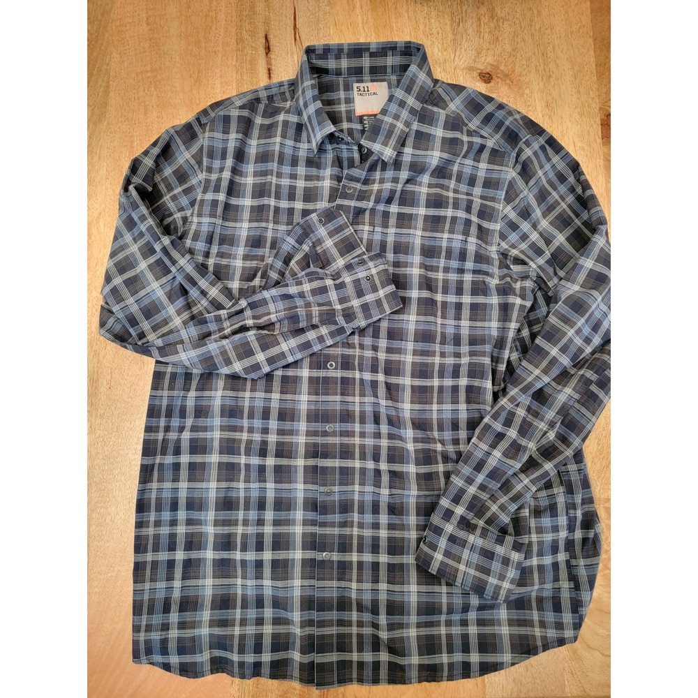 5.11 Tactical Shirt Men Large Back / Gray  Plaid Snap Button Long Sleeve
